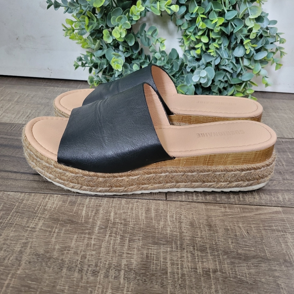 Cushionaire Mali Black Espadrille Platform Slides Womens Size 9.5